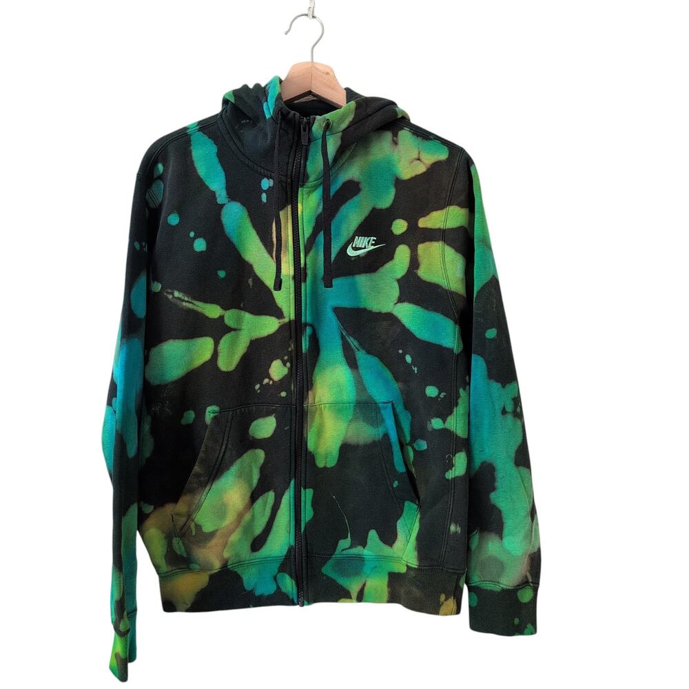 Nike Sportswear Club Fleece Full-Zip Hoodie Small Re-worked Tie Dye Sweatshirt